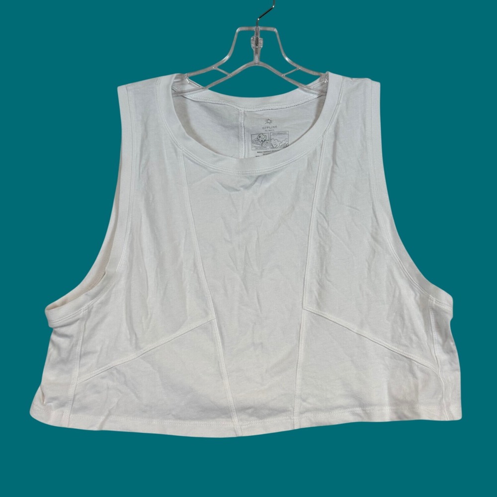 OFFLINE by Aerie Womens White Cropped Tank Top Paneled Seam Activewear Large